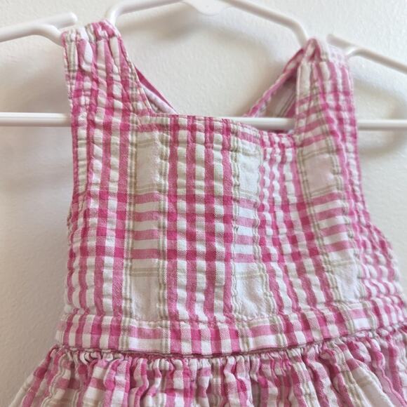 Vtg Baby Gap Pinafore Dress Girls Sz 3-6m Pink Seersucker Plaid Summer 90s - Picture 2 of 5